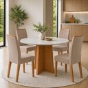 Ver imagem 1 de Conjunto Sala de Jantar 4 Lugares Redonda Tampo MDF Mesa Celebrare com Cadeiras Apogeu Bege Amêndoa Clean/Off White/ Naturale Creme