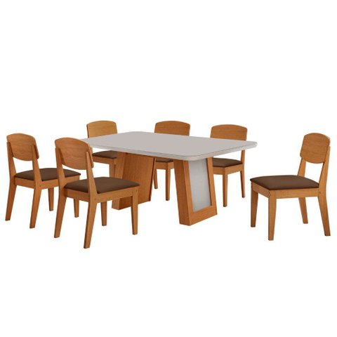 Mesa de Jantar Carolina 180cm Tampo MDF Vidro Canto Copo com 6 Cadeiras Copper