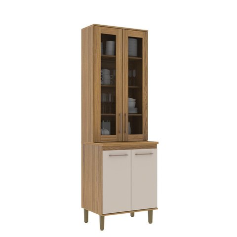 Cristaleira de 70 cm com 4 Portas Bege/Ipê/Cristalo