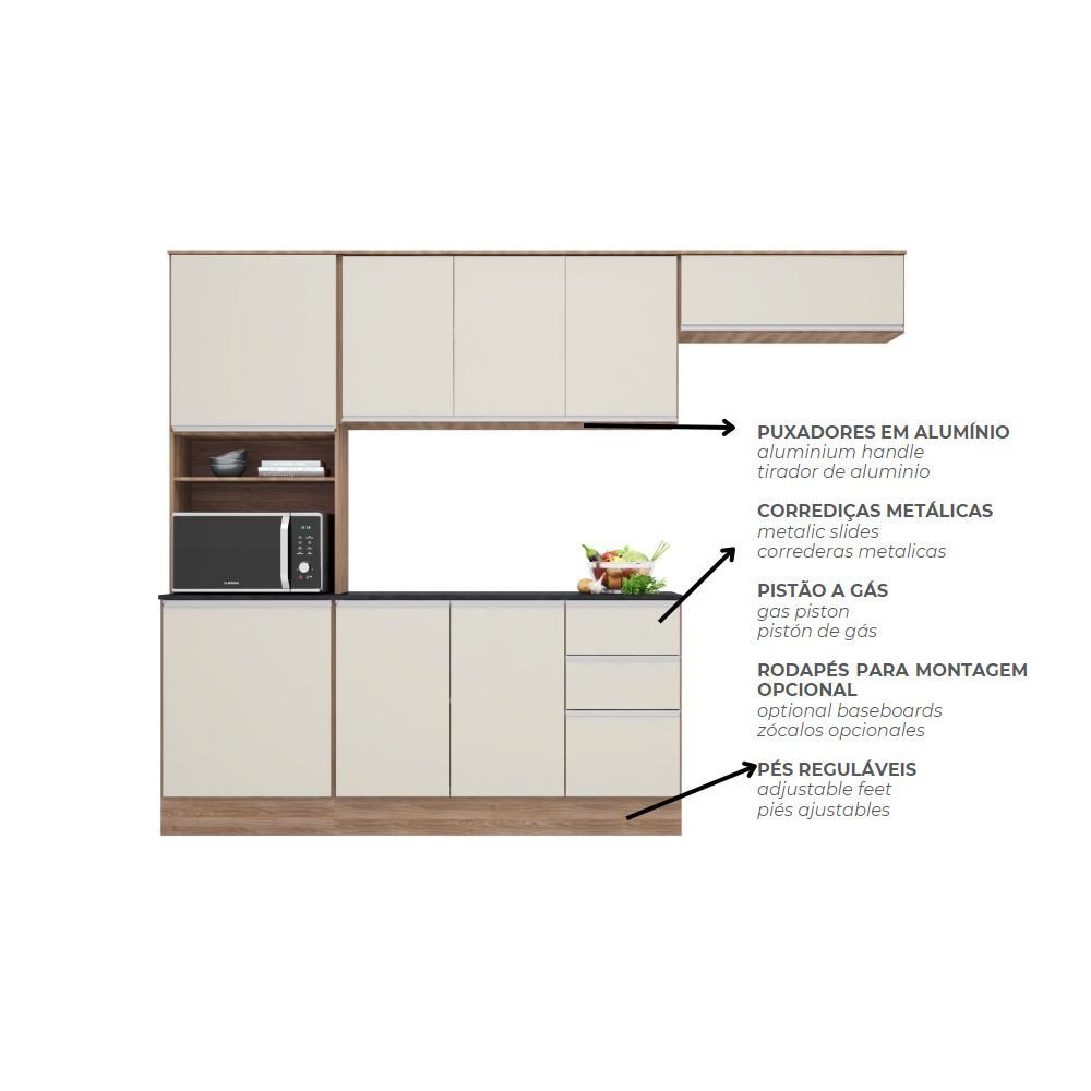 Cozinha Compacta 9 Portas 2 Gavetas Com Balcão Tampo Paris Poliman Móveis - 4