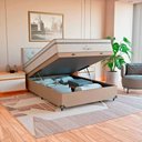 Ver imagem 1 de Cama Box Baú Viúva Bege + Colchão Paris Molas Branco Suede Bege/branco