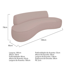 Sofá Curvo 3 Lugares Orgânico Amsterdã 180cm Linho Rose- Mabe Magazine - 3