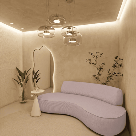 Sofá Curvo 3 Lugares Orgânico Amsterdã 180cm Linho Rose- Mabe Magazine