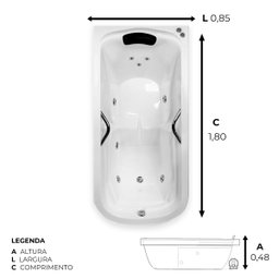 Banheira Retangular Excalibur Completa com Hidro em Acrílico - 127v - 3