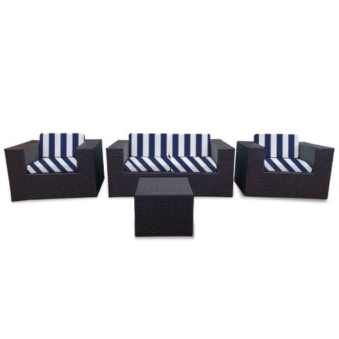 Conjunto Bora Bora Escuro - 1 Sofá 2 Lugares + 2 Poltronas + 1 Mesa de Centro - Patmos