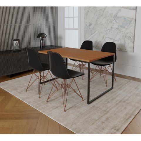 Mesa Industrial Base Ferro Preto Tampo 137x90 Canela 4 Cadeiras Eames Ferro Cobre Assento Preto
