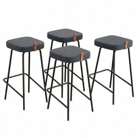 Kit 04 Banquetas Altas Cozinha e Área Gourmet Vik Estofada Linho Grafite - Desk Design