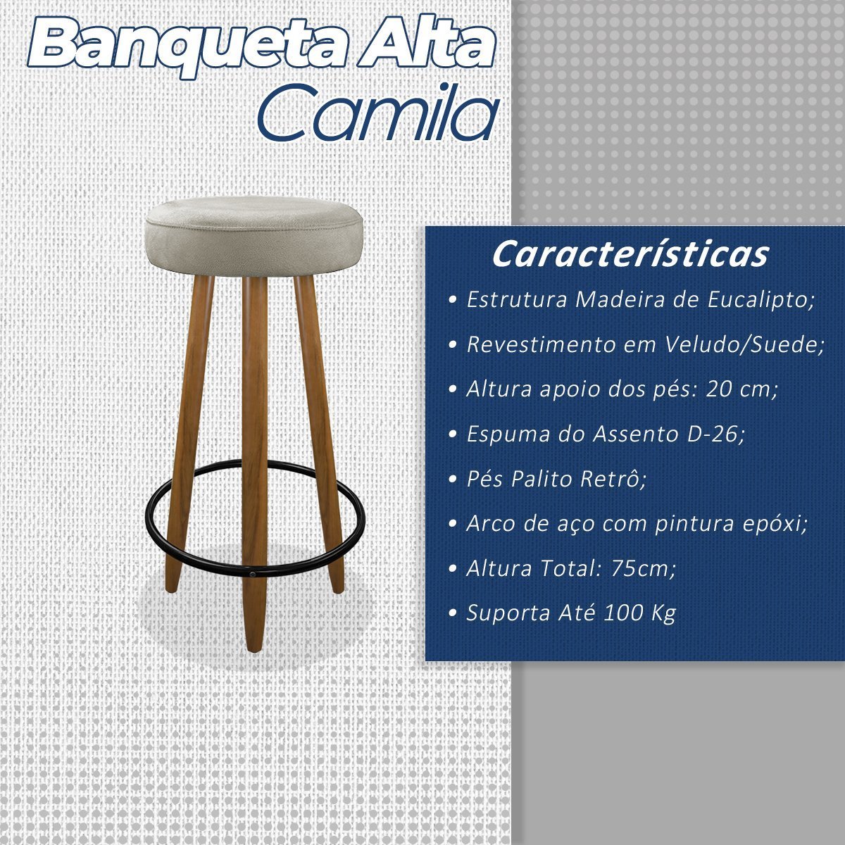 Kit 3 Banqueta Altas Madeira Maciça para Cozinha Bar Balcão Bistro Bancada Bege - 3