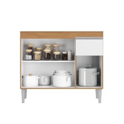 Balcão Gabinete de Pia Tatiane 100cm Amêndoa/branco S/tampo - Ajl Móveis - 3