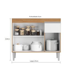 Balcão Gabinete de Pia Tatiane 100cm Amêndoa/branco S/tampo - Ajl Móveis - 4