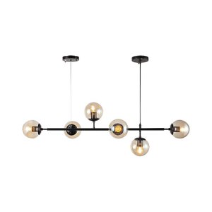 Lustre Pendente Jabuticaba Jabuti Preto com 6 Bolas Globos Esféras Âmbar Moderno Luxo Inl91