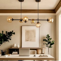 Lustre Pendente Jabuticaba Jabuti Preto com 6 Bolas Globos Esféras Âmbar Moderno Luxo Inl91 - 5