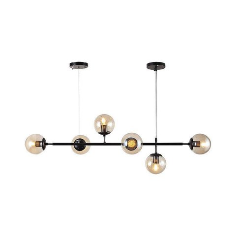 Lustre Pendente Jabuticaba Jabuti Preto com 6 Bolas Globos Esféras Âmbar Moderno Luxo Inl91