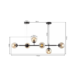 Lustre Pendente Jabuticaba Jabuti Preto com 6 Bolas Globos Esféras Âmbar Moderno Luxo Inl91 - 3