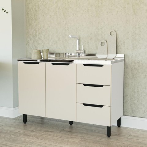 Balcão de Cozinha Meena 120x81cm com 3 Gavetas e 2 Portas Branco/Creme 250013