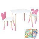 Ver imagem 3 de Mesa e 2 Cadeiras Infantil Borboletinha Kit Livro Educativo em Madeira - Rosa