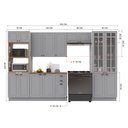 Ver imagem 3 de Cozinha Modulada 5 Peças Torre Quente Cristaleira Balcão com Tampo 2 Aéreos 100% MDF com Vidro Rodapé Bari Cinza/Titanio Fosco