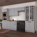 Ver imagem 1 de Cozinha Modulada 5 Peças Torre Quente Cristaleira Balcão com Tampo 2 Aéreos 100% MDF com Vidro Rodapé Bari Cinza/Titanio Fosco