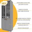 Ver imagem 5 de Cozinha Modulada 5 Peças Torre Quente Cristaleira Balcão com Tampo 2 Aéreos 100% MDF com Vidro Rodapé Bari Cinza/Titanio Fosco