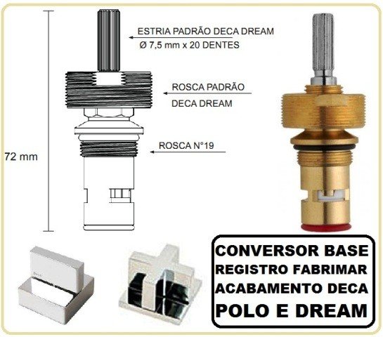Conversor Registro Pressão Fabrimar Acabamento Deca Dream e Polo 1/4 Volta Sentido Horário - - 2