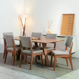 Conjunto de Jantar Mesa Avena 6 Cadeiras Ella - Canella C/ Mescla Cinza - 1