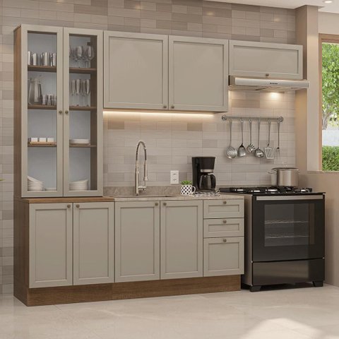 Armário de Cozinha Completa 270 cm Rustic/Crema Vik Madesa 05