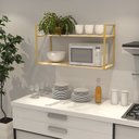 Ver imagem 1 de Prateleira Industrial Parede ou Suspensa Dourada Aço e Madeira 50x40x90cm Don Castro Decor Industria