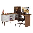 Ver imagem 2 de Escrivaninha em L Mesa para Computador Gamer 3 Gavetas Branco/rustic Lisboa Madesa