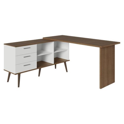 Escrivaninha em L Mesa para Computador Gamer 3 Gavetas Branco/rustic Lisboa Madesa
