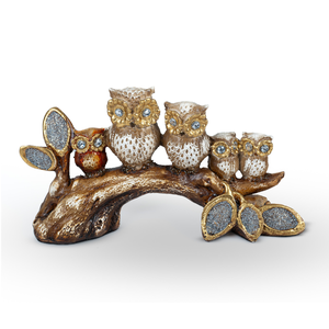 Enfeite Decorativo para Mesa Família Coruja no Tronco