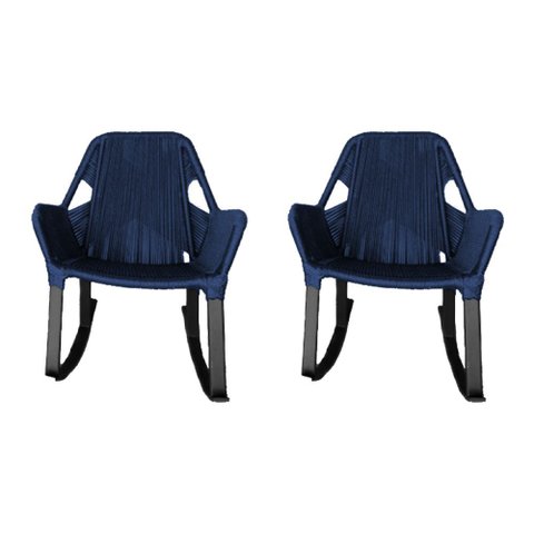 Kit 2 Cadeiras de Balanço Athenas Corda Náutica Base em Alumínio Preto/azul Marinho