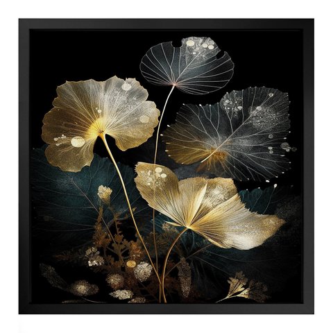 Quadro 50cm X 50cm Folhas Douradas Ii Tropical Artes