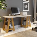 Ver imagem 4 de Escrivaninha Mesa Escritório Cavalete Hawaii 4 Prateleiras 135cm Yescasa Off White E Naturale