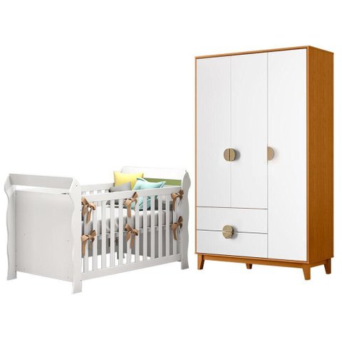 Berço Americano Lara com Guarda Roupa Ipê Branco Cinamomo - Móveis Albatroz