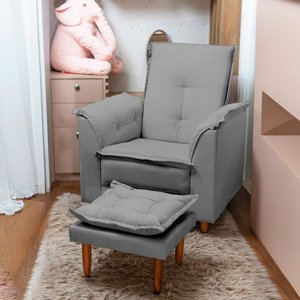 Poltrona do Papai Luna e Puff Veludo Prata Liso Tana Decor Newbelle Decor