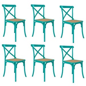 Kit 6 Cadeiras Jantar Cross Katrina X Azul Turquesa Assento Bege Aço Azul