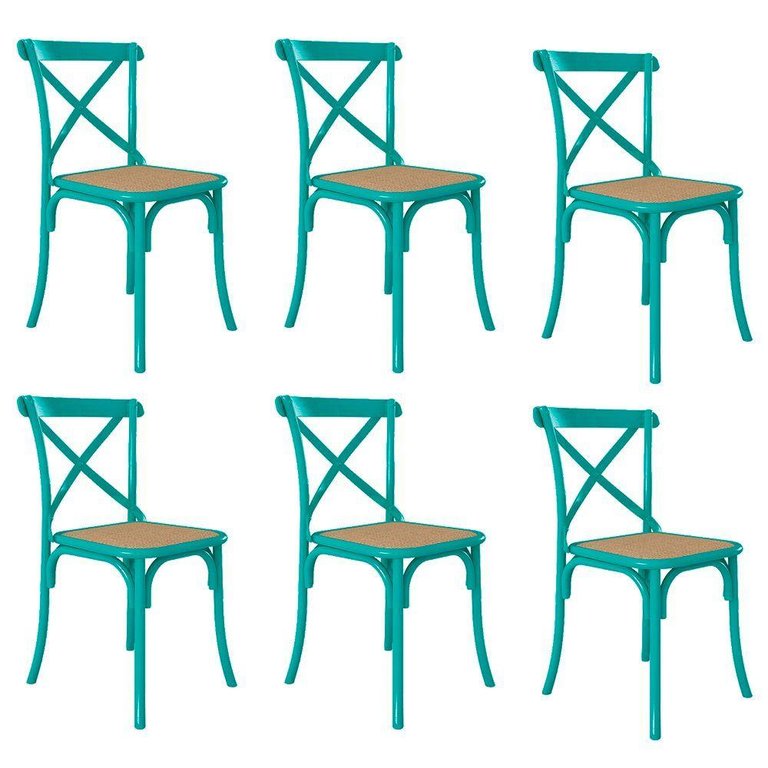 Kit 6 Cadeiras Jantar Cross Katrina X Azul Turquesa Assento Bege Aço Azul
