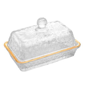Manteigueira Cristal Martelado com Tampa e Fio de Ouro Petra