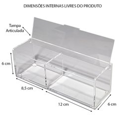 PORTA COTONETE E ALGODÃO ORGANIZADOR ACRÍLICO 4MM COM TAMPA ORG-CA CENTAURI ACRÍLICOS Centauri Acríl - 7