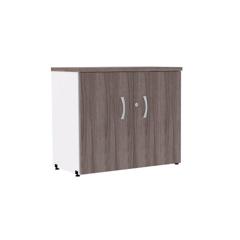 Armário Baixo PE25 Pandin 80 cm (largura) em MDP Cor Walnut e Branco com Duas Portas
