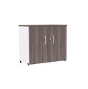 Ver imagem 1 de Armário Baixo PE25 Pandin 80 cm (largura) em MDP Cor Walnut e Branco com Duas Portas