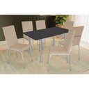 Ver imagem 1 de Conjunto: Mesa de Cozinha Elba Tampo Madeirado C/ Vidro 160cm e 6 Cadeiras Amsterdã Cromada/preto