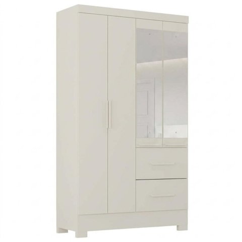 Guarda Roupa Solteiro 4 Portas com Espelho Primor 121x209 cm Branco Absoluto Zanz