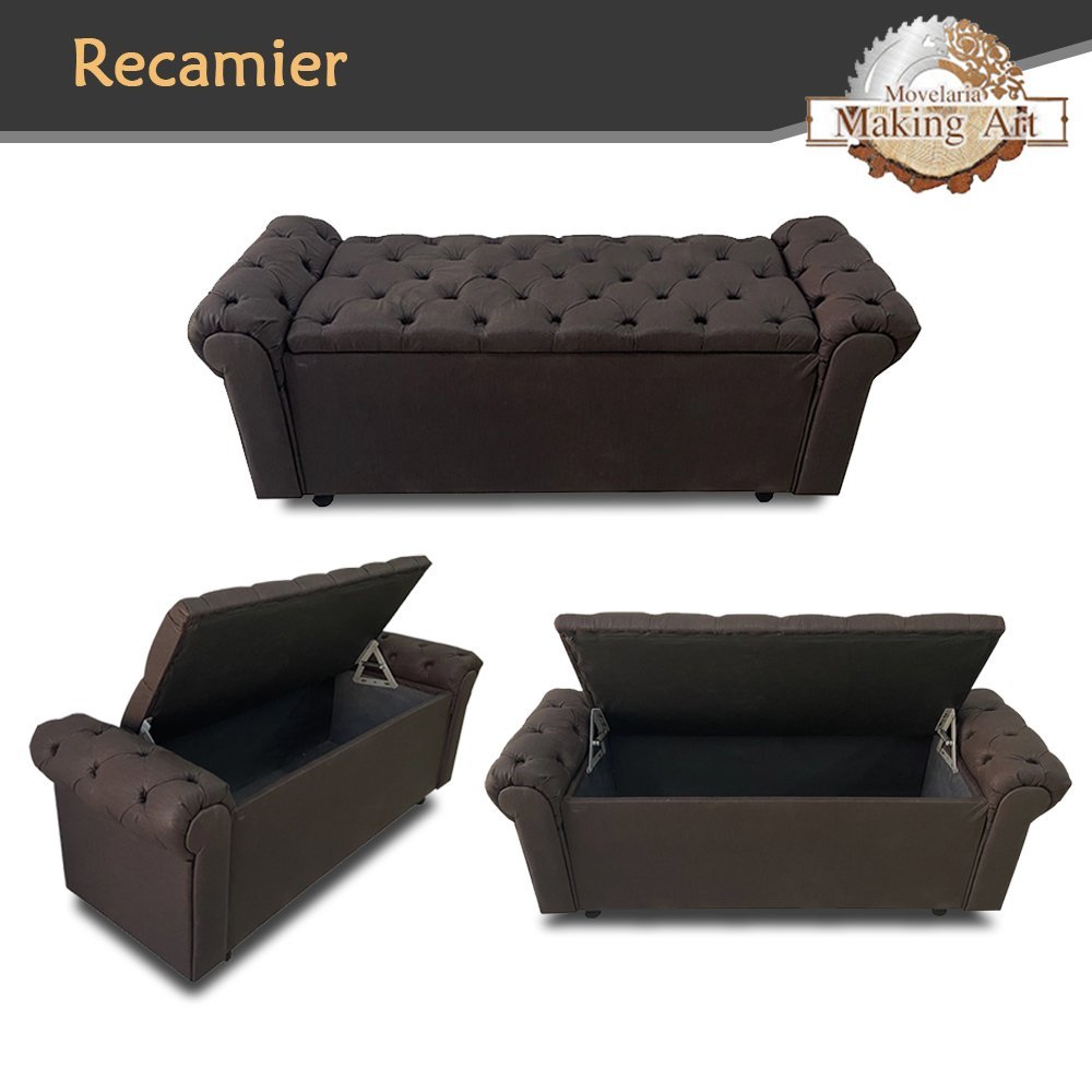 Recamier Baú Para Cama Queen PHOENIX 160cm Estofada Tecido Sintético Marrom - Making Art: Marrom Esc - 2