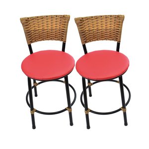 Kit 2 Banquetas Baixa de Cozinha Encosto Junco