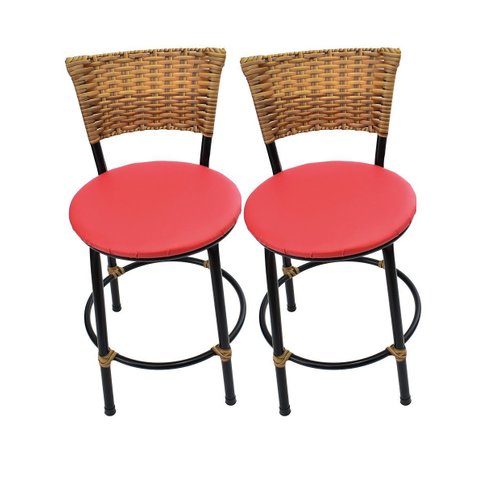 Kit 2 Banquetas Baixa de Cozinha Encosto Junco