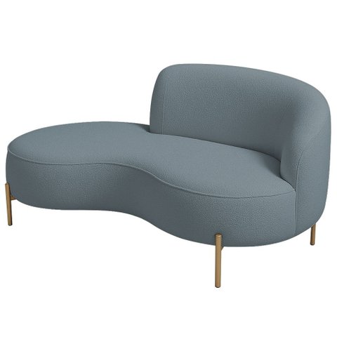 Sofá Curvo 3 Lugares 180cm Braço Esq. Thommy Pés Ouro Bouclé Azul Claro - Nexta Casa