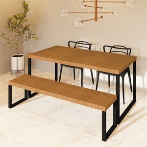 Mesa Industrial Bernardo Madeira Maciça 1,20m com Ferro Preto