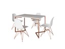 Ver imagem 2 de Mesa Industrial Base Ferro Cobre em  V  Tampo 137x90 Branco 4 Cadeiras Eames Assento Branco Ferro Co