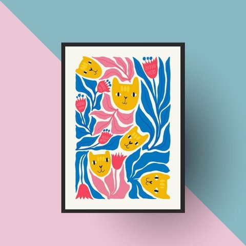 Quadro Arte Matisse Gatos 33x24cm - com Vidro:moldura Preta